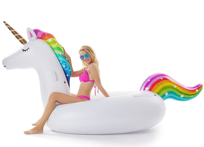 Jasonwell Giant Inflatable Unicorn Pool Float Floatie Ride On with Fast Valves Large Rideable Blow Up Summer Beach Swimming Pool Party Lounge Raft Decorations Toys for Kids Adults