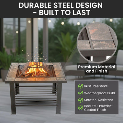 Fire Pit - 30-Inch Outdoor Firepit Table with Screen, Cover, and Poker - Outdoor Fire Pits for Backyard, Deck, Patio, or Porch by Pure Garden (Black)