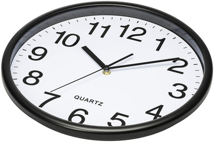 Bernhard Products Black Wall Clock, Large 13-Inch Silent Non Ticking Quartz Battery Operated Round Easy to Read Classroom/Home/School/Office Clock
