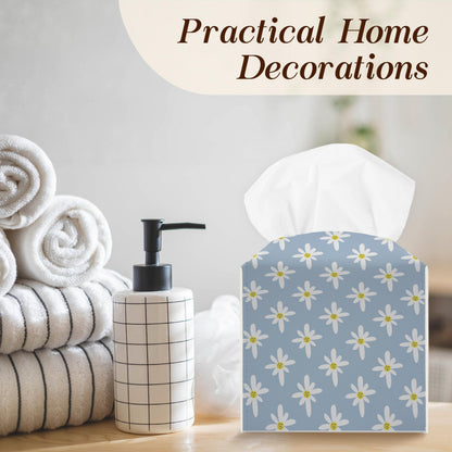 Flower Tissue Box Cover, Square Tissue Box Cover Leather Tissues Holder, Facial Paper Organizer Dispenser for Home Bathroom Office Bedroom Vanity Tabletop Decor -09