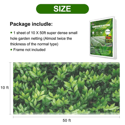 Garden Netting, Jevrench Durable Ultra Fine Garden Netting, Garden Plant Cover Row Cover Makes Plants, Vegetables, Fruits, and Flowers Grow Better (10ft x 50ft)