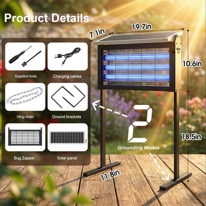 Large Solar Bug Zapper Outdoor, Solar Mosquito Zapper for 3000 sq.ft, Waterproof Mosquito Killer with Stand, Rechargeable Flying Insect Trap for Patio, Yard, Garden, Camping with 20W Solar Panel