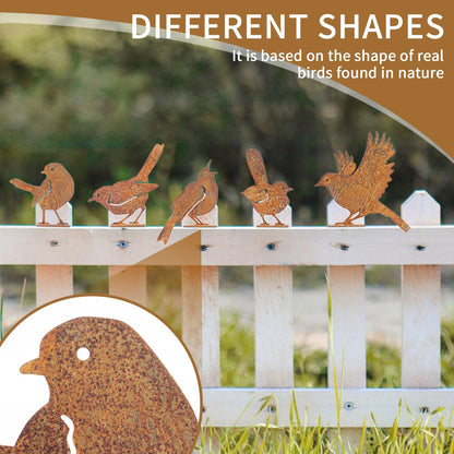 Geila 5PCS Rusty Birds Decoration, Fence Decorations Outdoor, Metal Birds Yard Decor Perfect Yard Art and Large Outdoor Ornaments (5PC)
