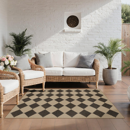 GENIMO Indoor Outdoor Area Rug 5'x8', Checkered Easy Jute Rug Machine Washable, Easy-Cleaning, Non Slip Geometric Outdoor Carpet for Patio, Living Room, Backyard, Porch, Deck, Balcony