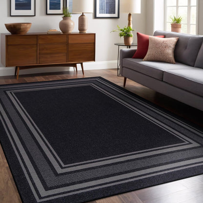 Luul Home Modern Bordered Non Slip Indoor Rugs for Living Room 3x5 Area Rugs for Kitchen, Rug for Bedroom, and Hallway, Stain Resistant Easy Cleaning Non Shedding Black 3 x 5
