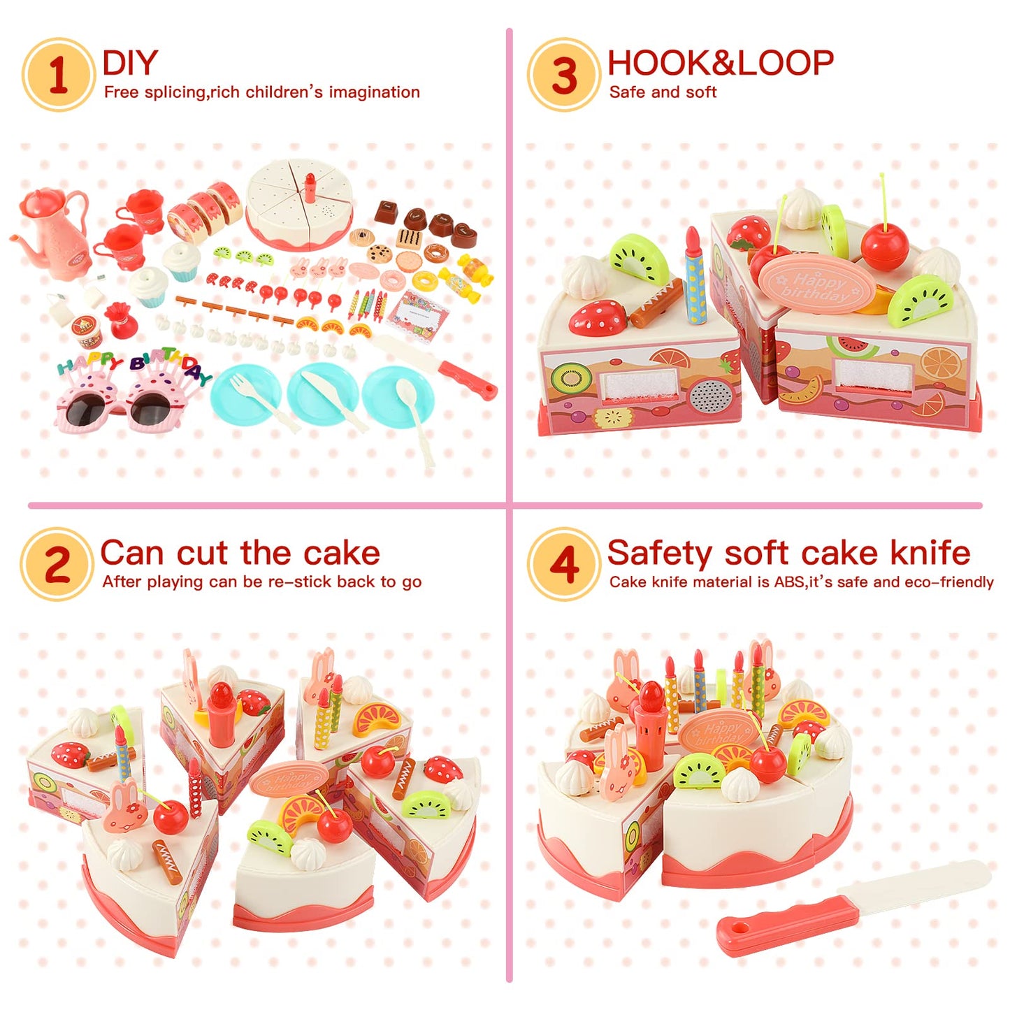 82 PCS Birthday Cake Food Play Set - Food Toy Pretend Cutting Play Cake Desserts Ice Cream and Donuts Food Toys - Birthday Gifts Toy Set for Boys Kids Girls
