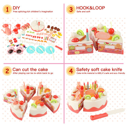 82 PCS Birthday Cake Food Play Set - Food Toy Pretend Cutting Play Cake Desserts Ice Cream and Donuts Food Toys - Birthday Gifts Toy Set for Boys Kids Girls