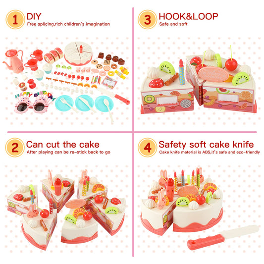 82 PCS Birthday Cake Food Play Set - Food Toy Pretend Cutting Play Cake Desserts Ice Cream and Donuts Food Toys - Birthday Gifts Toy Set for Boys Kids Girls