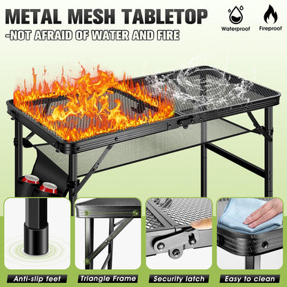 Ciavca Upgraded Folding Grill Table - Metal Portable Camping Table, 2 Height Adjustable Max 22", Lightweight Foldable for Outside BBQ 24"x15.8"