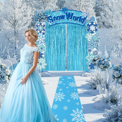 VitalCozy 7pcs Birthday Party Decorations Snowflake Tinsel Foil Fringe Curtains Porch Banners Snow Rug Backdrop for Wonderland Party Decoration Winter Supplies