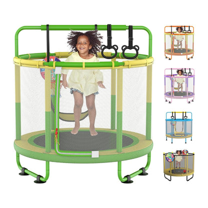 LANGXUN 60" Trampoline for Kids, 5ft Toddler Mini 6-in-1 Trampoline Indoor Outdoor with Swing, Basketball Hoop, Dart Board, Rings, Christmas Toys Birthday Gifts for Girls Boys