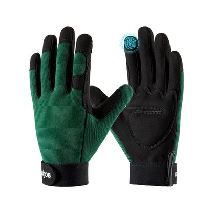 COOLJOB Thorn Proof Garden Gloves with Touchscreen Fingers for Men, Rose Pruning Work Gloves with Palm Cushion for Gardener, Farmer and Landscaper (Green 1 Pair XL)