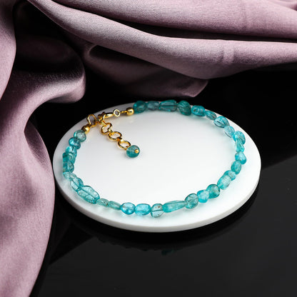 GemSymphony Neon Apatite Gemstone Tumble Bracelet – Hypoallergenic Gold Plated Chain, 7+1 Inch Adjustable, Spring Ring Clasp, Handmade Crystal Bracelet for Women, Natural Stone Healing Jewelry (Neon Apatite)