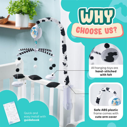 Montessori Mobile Baby for Crib (TINITIGIES) - Black and White Mobile Give Visual Stimulation to Engage Your Newborn - Baby Crib Mobile for Boys & Girls - Baby Mobile for Crib (Animal)