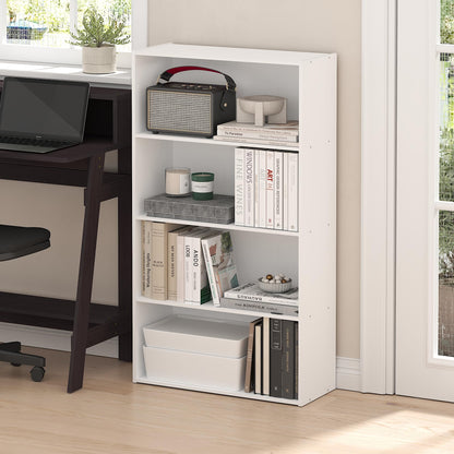 Furinno PASIR Book Shelf, 4-Tier Bookshelf, Bookcase with Open Shelf, 9.4 x 23.6 x 41.7, for Living Room, Bedroom, Home Office, Plain White