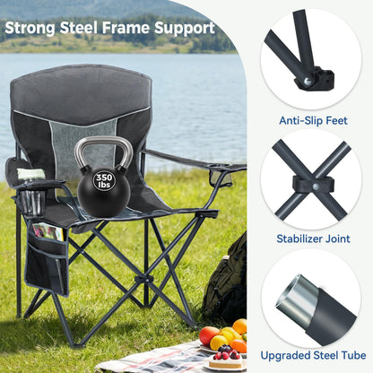 Matrasco Outdoor Camping Chair 2-Pack with Mesh Back, Folding Portable Lawn Chairs with Cup Holder & Side Storage Pocket for Camping, Beach, Picnic, Fishing(Black)