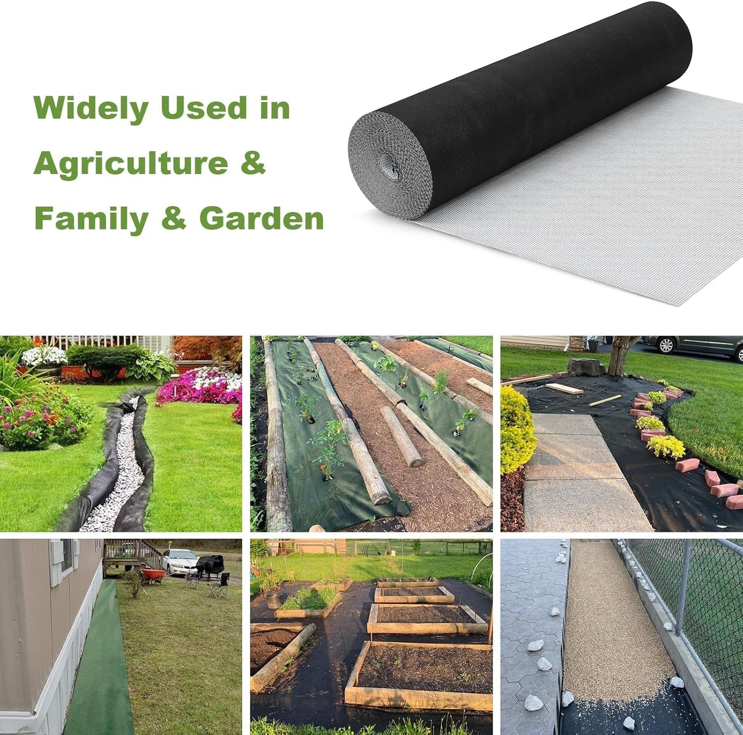 EnonGarden 3x50ft Weed Barrier Fabric & Landscape Fabric,Green Black Heavy-Duty Non-Woven Ground Cover, Easy Setup Weed Control Mat for Garden, Yard, Farm, Orchard, Fruit Trees