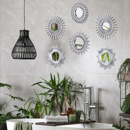 Namalu 6 Pcs Mirrors - Small Circle Sun Mirrors for Decorative Wall Art - Entryway, Bathroom, Bedroom, Living Room (Silver, Classic)