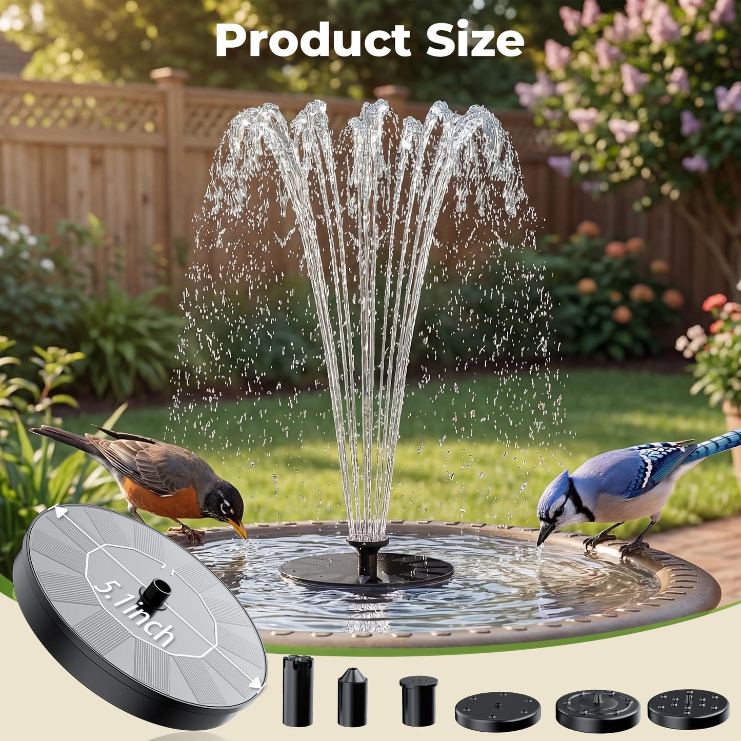 AISITIN Solar Fountain, Solar Bird Bath Fountains Pump with 6 Nozzles, 2026 Upgraded Free Standing Floating Solar Powered Water Fountain Pump for Bird Bath, Garden, Pond, Pool and Outdoor