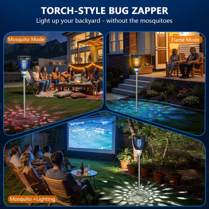 Solar Bug Zapper Outdoor, Jinyeda 4200V Mosquito Zapper with RGB Projector & Flame Lights, Cordless Mosquito Killer, USB Rechargeable Fly Insect Trap Waterproof Lighting Decor for Patio, Garden, Yard