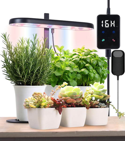 DRYADES Grow Lights for Indoor Plants, 20W Full Spectrum LED Grow Lamp for Indoor Garden with Intelligent Controller, Height Adjustable, Ideal for Home Desk Plant Lighting (Black, Metal Base)