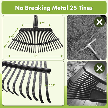 INFLATION Garden Rake for Leaves Heavy Duty Women Men Grandpas for Lawns,79” Length 18” Width Adjustable 25 Tines Sturdy Metal Yard Leaf Rakes with Non-Slip Comfortable Smooth Long Handle