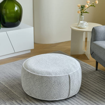 weruisi Inflatable Pouf Ottoman, 21x10 Inches Stuffed Chenille Ottoman with Inflatable PVC Liner, Foot Rest with Portable Handle, Round Floor Pillow for Living Room, Bedroom, Kids Room