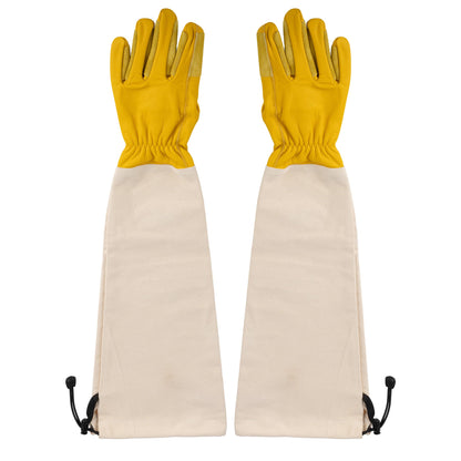 Kings County Tools Long Garden Gloves for Men and Women - Breathable Canvas and Thorn Proof Leather Gardening Gloves with Arm Guard Gauntlet for Pruning Planting Rose Cactus or Blackberry (Large)