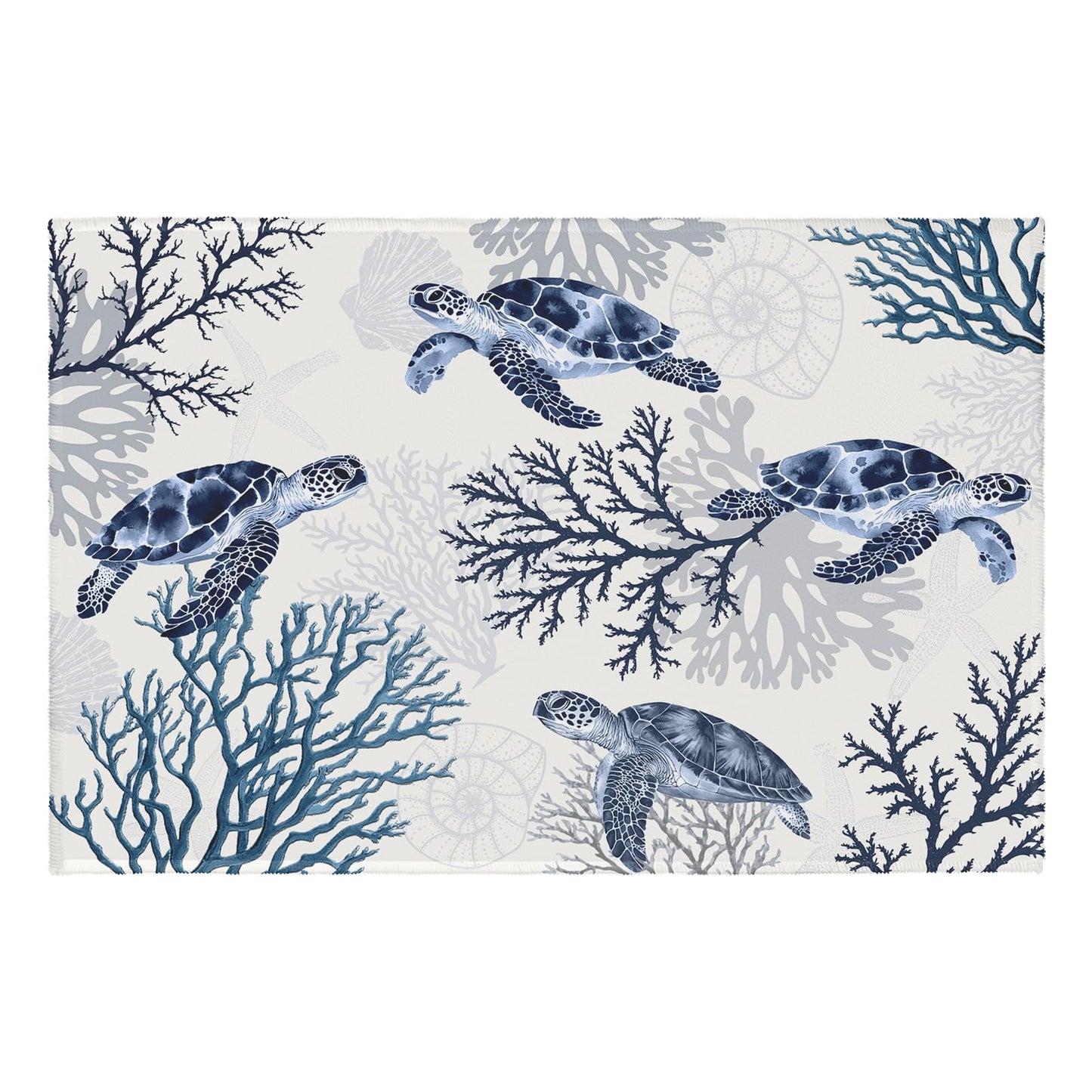 Wnoesat Summer Coastal Outdoor Door Mat 2x3 Nautical Coral Sea Turtle Entryway Area Rug Navy Blue Beach Theme Small Low Pile Front Doormat Washable Throw Rugs for Living Room Bedroom Kitchen