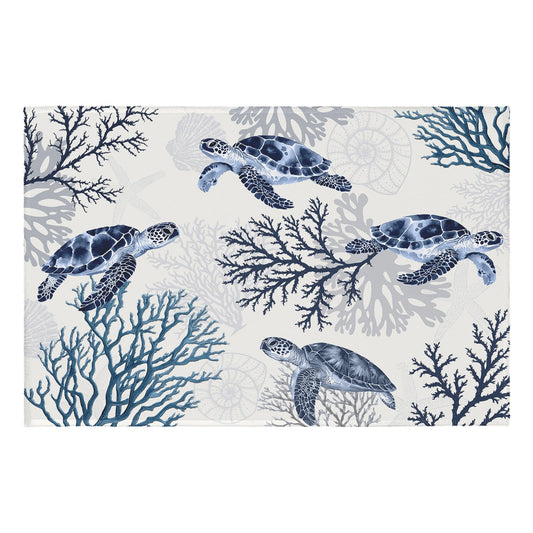 Wnoesat Summer Coastal Outdoor Door Mat 2x3 Nautical Coral Sea Turtle Entryway Area Rug Navy Blue Beach Theme Small Low Pile Front Doormat Washable Throw Rugs for Living Room Bedroom Kitchen