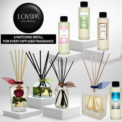 LOVSPA Reed Diffuser Set, Escape Beach Getaway Scented Oil Diffuser with Sticks, Home Fragrance Accessories for Bathroom Shelf Decor, Aroma Diffusers for Home or Office Desk, USA Made