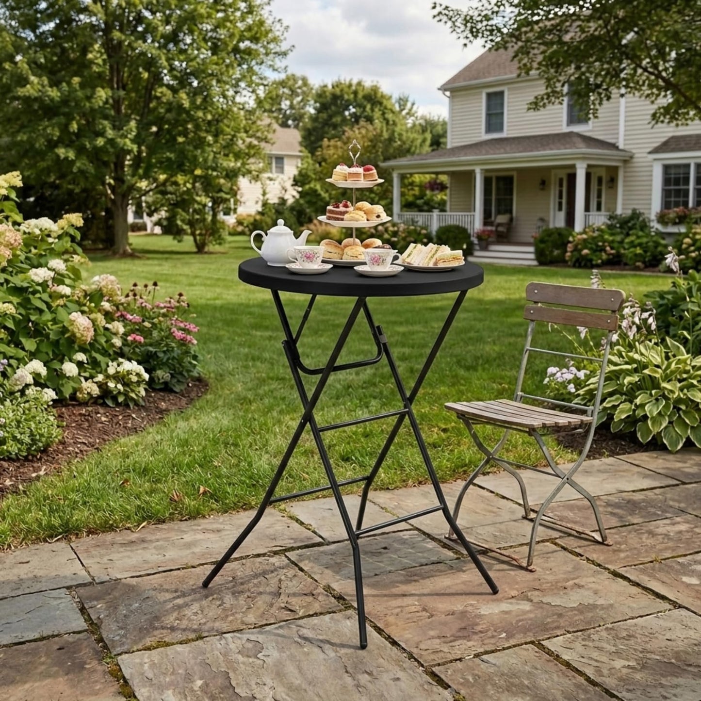 GlowitLian 32" Round Folding Table, Portable Bar Height Folding Table with Detachable Legs, Round Foldable Table with HDPE Top for Standing Parties, Balcony, Event, Indoor Outdoor Use (Black, 1 Pack)