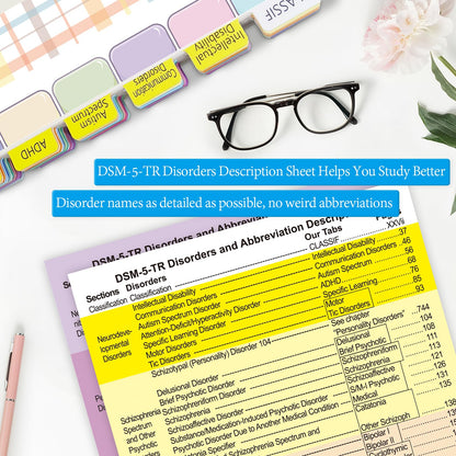 Upgraded Index Tabs for DSM-5-TR 2022, 94 Printed DSM-V-TR Tabs, 100 Tabs in Total, with Alignment Guide & Disorders Description Sheet for The Diagnostic and Statistical Manual of Mental Disorders