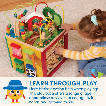 Battat – Activity Cube with Farm Theme – Educational Wooden Toys for Toddlers and Kids – 1 Year +