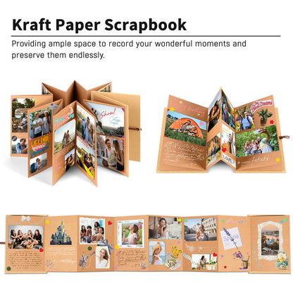 Mauproy 6 x 8 Inch Small Scrapbook Album with Brown Pages, Stretchable Folding Photo Album with DIY Accessories Kit, Hardcover Memory Book Accordion Adventure Scrapbook