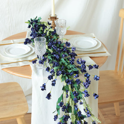 Mizii Blue Artificial Flower Garland 6FT Fake Wildflower Floral Garland Hanging Vines Spring Summer Flowers Decorations for Mantle Table Centerpieces Room Wall Fireplace Wedding Decor (Navy Blue)