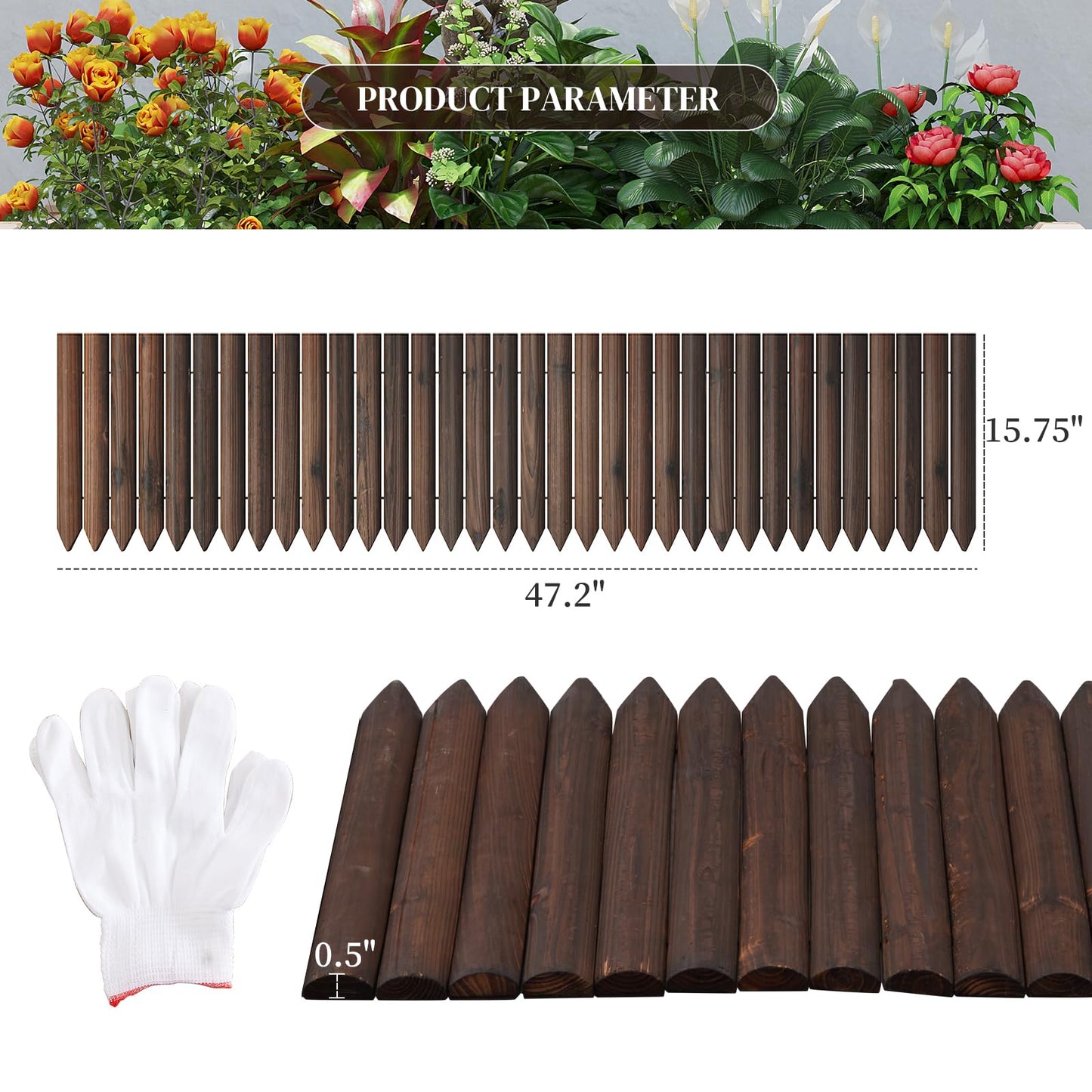 Garden Border Edging Landscape Edging Border Garden Edging Wooden Landscape Edging Wood Fence Decorative Garden Edging Lawn Edging Fence Flexible Garden Edging-15.7" H x 47.2" L (1PACK)