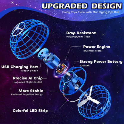Tikduck Flying Orb Ball 2026 Toys Soaring Hover Pro Boomerang Galactic Fidget Cool Magic Hand Controlled Mini Drone Cosmic Globe Spinner Safe for 6 7 8 9 10+ Year Old Kids Outdoor Toys (Blue)
