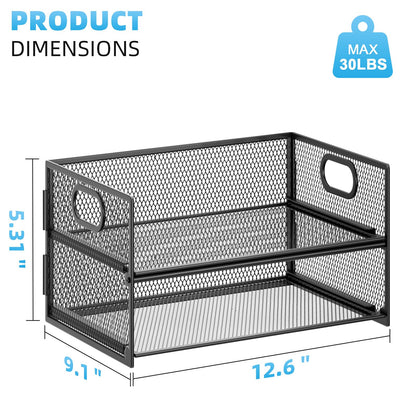 Marbrasse 2 Tier Paper Organizer Letter Tray, Mesh File Organizer with Handle, Paper Sorter Desk Organizer for Home Office Supplies - Black