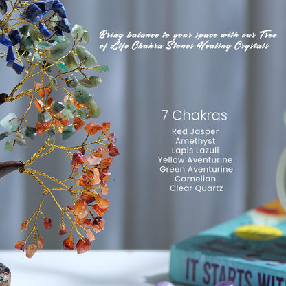 7 Chakra Tree Of Life Decor - Crystals, Birthday Gifts For Women - House Warming Gifts New Home - Bonsai Tree Home Decor - Meditation Accessories - Good Luck Office Decor - 300 Beads Chakra Stones