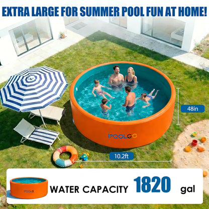 IPOOLGO ‌Extra Large Inflatable Pool, 10.2ft X 48in Extra Large and Thickened Family Inflatable Pool, Suitable for Summer Outdoor Water Party Use.Inflatable Pump and Sand Filter Pump Not Included.
