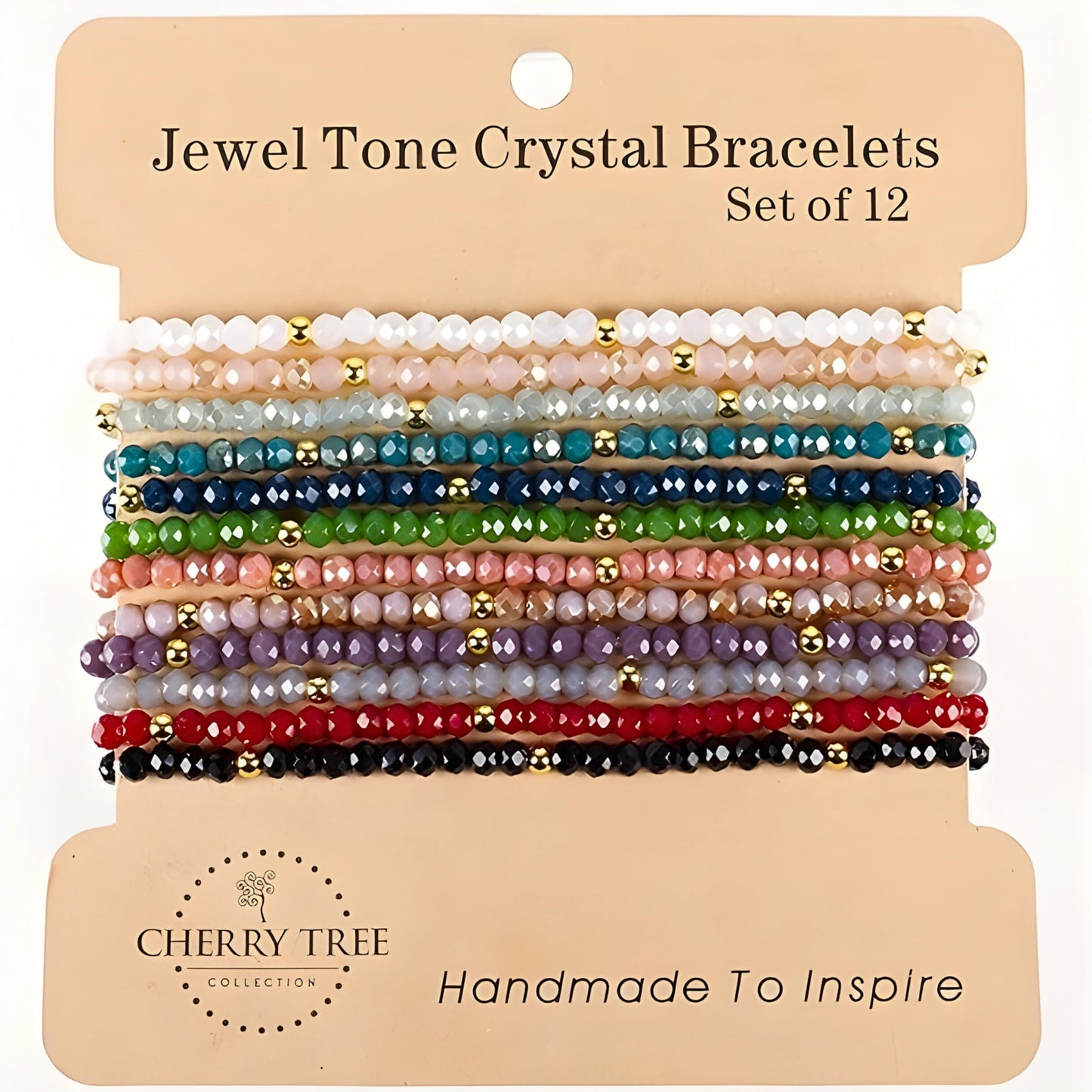 Cherry Tree Collection - Women Crystal Bracelets Set of 12 – Colorful Multi-Layer Stackable Crystal Bracelets for Women – 6.75" - 7" To Fit Most Wrists with 2x3mm Rondelle Beads -Women Jewelry