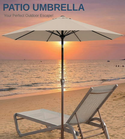 Tobeos 10FT Patio Umbrella, Outdoor Umbrella with Push Button Tilt and Crank, 8 Sturdy Ribs, UV Protection & Waterproof Market Umbrella for Pool, Backyard, Beach,Deck (Beige)