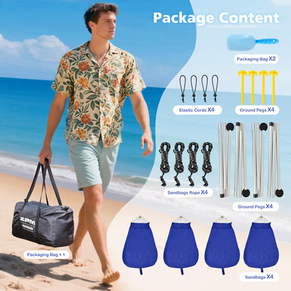 2PM SPORTS Beach Tent Sun Shelter 10x10 FT - UPF 50+ UV Protection, 8 Sandbags, Easy Setup, Portable Beach Shade Canopy for Family Picnic Camping Travel