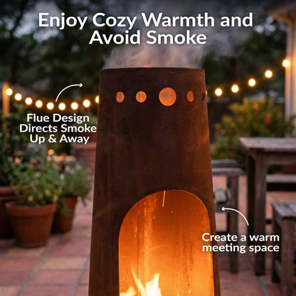 Sunnydaze Santa Fe 50-Inch Chiminea Outdoor Fire Pit - Wood-Burning Chiminea Outdoor Fireplace with Wood Grate - Rustic Patina Finish