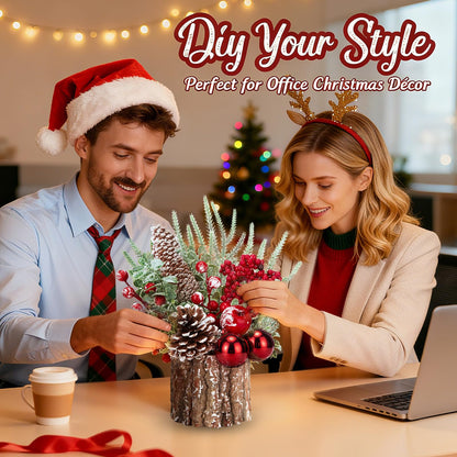 Christmas Decorations Indoor, Christmas Centerpiece Table Decorations, Small Artificial Tabletop/Desk Christmas Tree with Xmas Ornaments Pinecone Berry for Home Farmhouse Mantle Décor (Red)