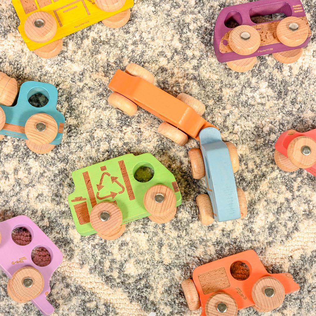 TickiT Rainbow Wooden Vehicles - Set of 12 - Small, Chunky Cars - for Ages 12m+ - Develop Fine-Motor Skills - Loose-Parts Toys for Toddlers