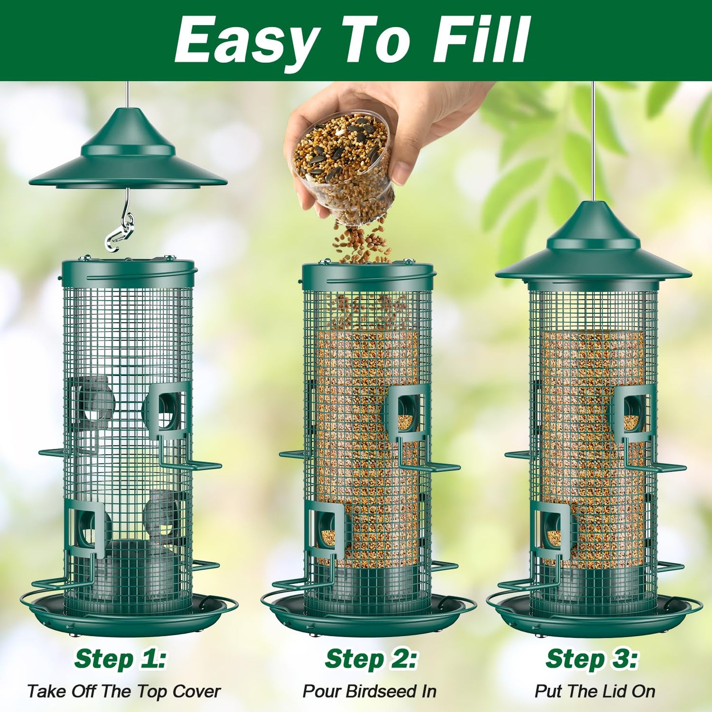 Jarkyfine Metal Mesh Tube Bird Feeder for Outdoors Hanging - Squirrel Chew Proof Bird Feeders for Outside, Rust-Proof, 2LB Large Capacity, Easy to Refill, for Finch Cardinal, Gifts for Bird Lovers