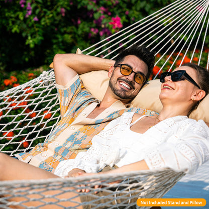 Lazy Daze Hammocks 12FT Double Rope Hammocks, 2 Person Hand Woven Cotton Hammock with Spreader Bar for Outside, Patio, Poolside, FIT 13-15 FT Stand, Max 450 Lbs, Natural, 141 x 57 inches