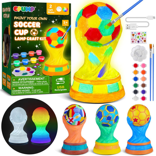EPUMP Paint Your Own Soccer Cup Lamp Kit - Rechargeable 1200mAh Night Light with 2 Light Modes, Arts and Crafts Painting Toys for Girls Boys, Art Supplies Birthday Gifts for Kids Ages 3-12+